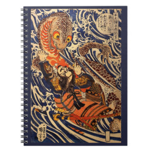 Oude Japanse kunst die vecht tegen een reuzensalam Notitieboek