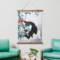 Oude Japanse Kunst Zwarte Witte Kat Tomaat