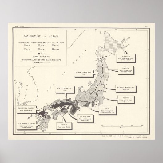 Oude Japanse landbouwkaart (1942) Poster (Voorkant)