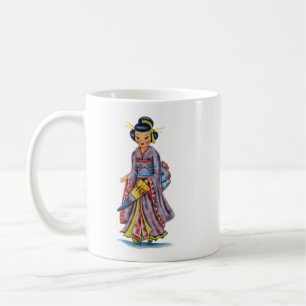 Oude Japanse meisje in kimono Koffiemok