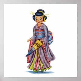 Oude Japanse meisje in kimono Poster