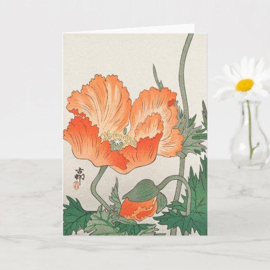 Oude Japanse oranje klaproos bloem, Ohara Koson Kaart (Kleine Plant)