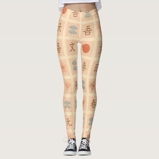 Oude Japanse postzegelpatroon Leggings (Voorkant)