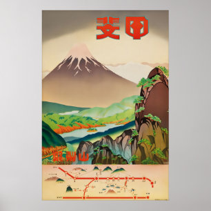 Oude Japanse Reisposter Berg Fuji Yamanashi Poster