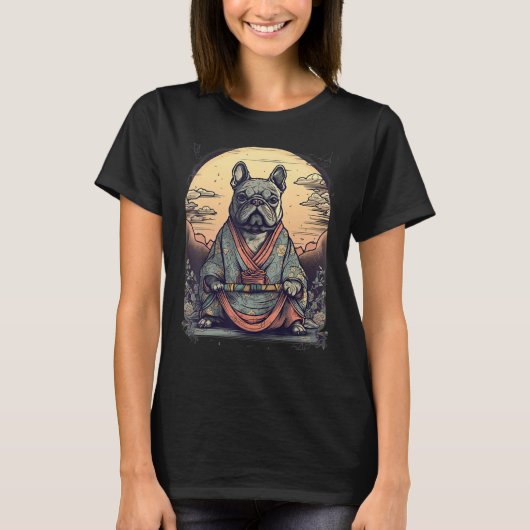 Oude Japanse Samurai Franse Bulldog T-shirt (Voorkant)