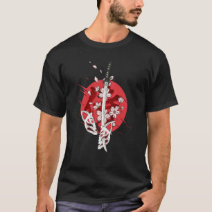 Oude Japanse Samurai Katana Zwaard Kersenbloesem T-shirt