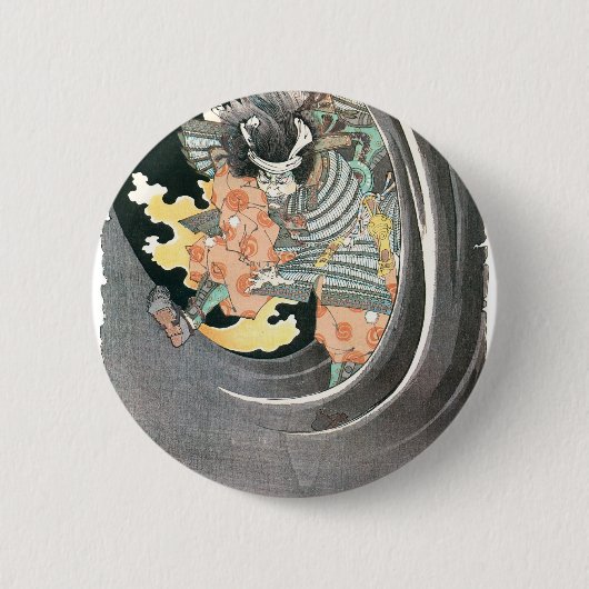 Oude Japanse Samurai-schilderijen Ronde Button 5,7 Cm (Voorkant)