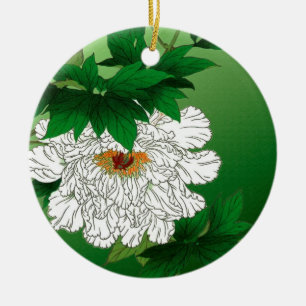Oude Japanse schets van grote witte pioen Keramisch Ornament
