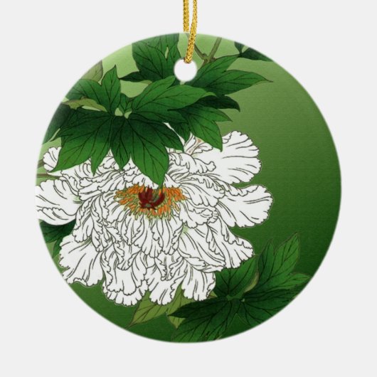 Oude Japanse schets van grote witte pioen Keramisch Ornament (Voorkant)