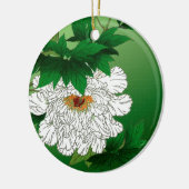 Oude Japanse schets van grote witte pioen Keramisch Ornament (Links)