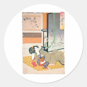 Oude Japanse schilderijen, moeder en Baby Ronde Sticker