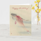 Oude Japanse Schone Kunst: Koi Karper Vis Verjaard Kaart (Gele Bloem)
