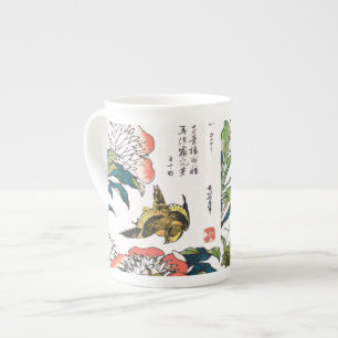 Oude Japanse tekening, Pioenrozen en Mus Porselein Kop