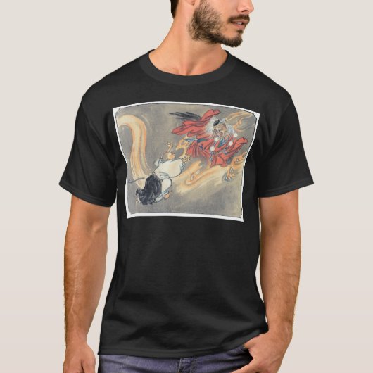 Oude Japanse Tengu-demon schilderen T-shirt (Voorkant)