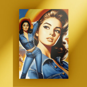 Oude jeans landelijke vrouw briefkaart