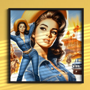 Oude jeans landelijke vrouw poster