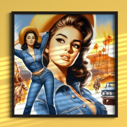 Oude jeans landelijke vrouw poster