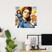 Oude jeans landelijke vrouw poster (Thuiskantoor)