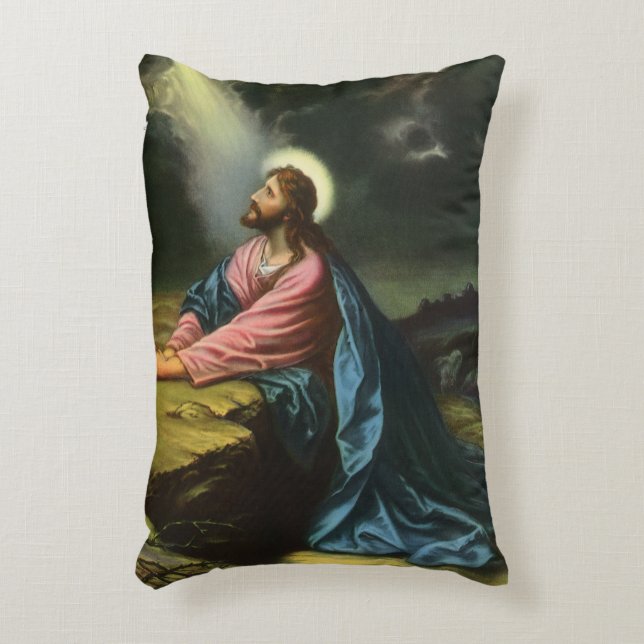 Oude Jezus Christus biddend, Hof van Gethsemane Accent Kussen (Voorkant(Verticaal))
