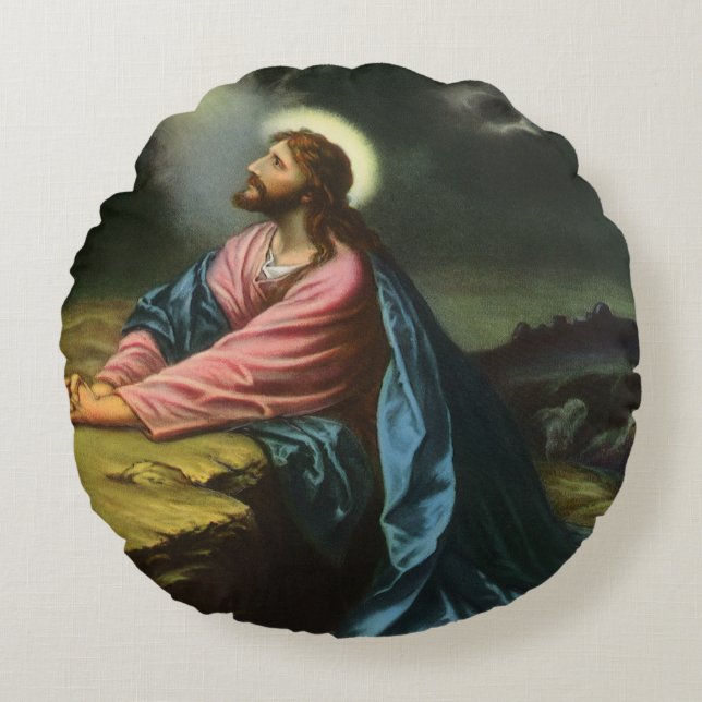 Oude Jezus Christus biddend, Hof van Gethsemane Rond Kussen (Voorkant)