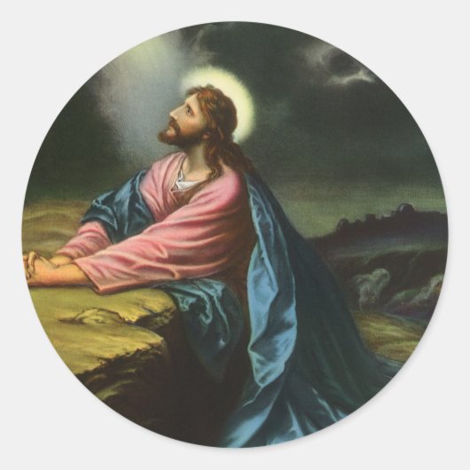 Oude Jezus Christus biddend, Hof van Gethsemane Ronde Sticker (Voorkant)
