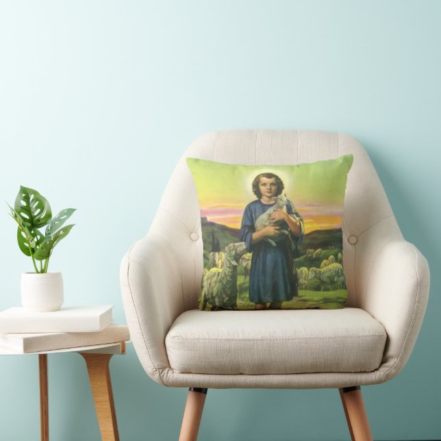 Oude Jezus Christus de Herder met Baby Lam Kussen (Stoel)