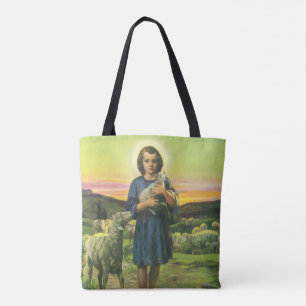 Oude Jezus Christus de Herder met baby lam Tote Bag