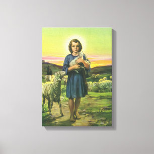 Oude Jezus Christus de Herder met baby lammetje Canvas Afdruk