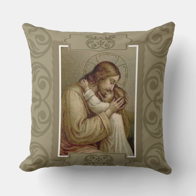 Oude Jezus Christus met jong kind Kussen (Voorkant)
