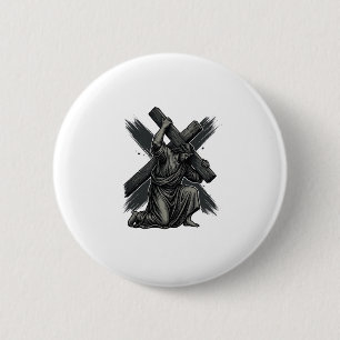 Oude Jezus Draagt Kruis Christelijke Vector Kunst Ronde Button 5,7 Cm