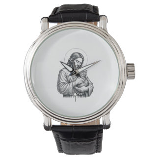 Oude Jezus Houdt Katten Gravure Grafisch_1 Horloge