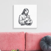 Oude Jezus met kat gravure afbeelding_1 Canvas Afdruk (Insitu (Woonkamer))