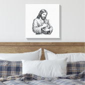 Oude Jezus met kat gravure afbeelding_1 Canvas Afdruk (Insitu (Slaapkamer))
