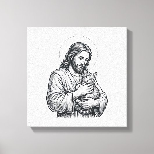 Oude Jezus met kat gravure afbeelding_1 Canvas Afdruk (Voorkant)