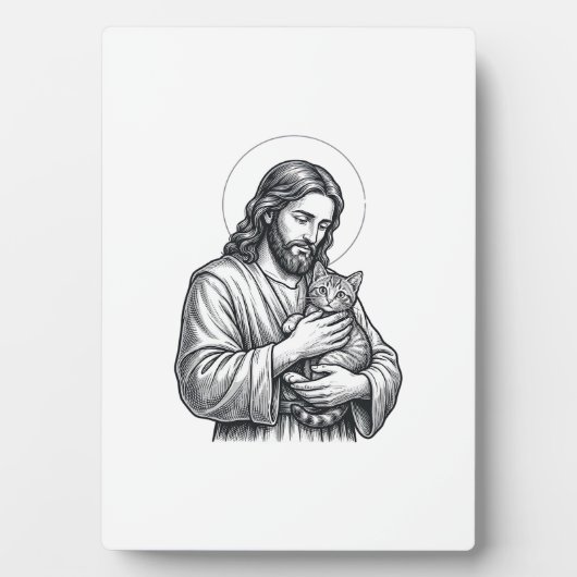 Oude Jezus met kat gravure afbeelding_1 Fotoplaat (voorkant)