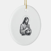 Oude Jezus met kat gravure afbeelding_1 Keramisch Ornament (Rechts)