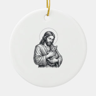 Oude Jezus met kat gravure afbeelding_1 Keramisch Ornament