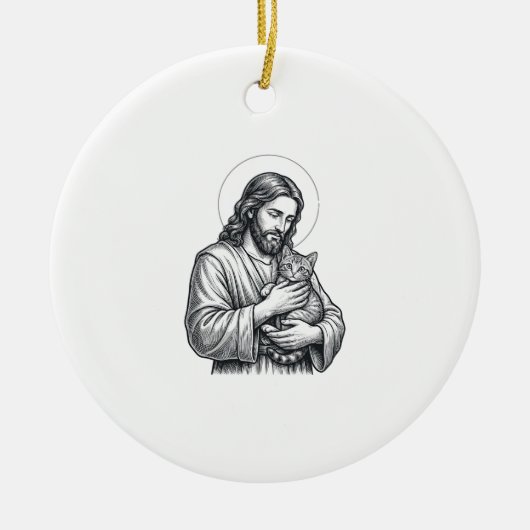 Oude Jezus met kat gravure afbeelding_1 Keramisch Ornament (Voorkant)