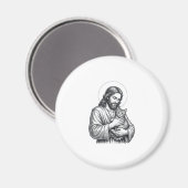 Oude Jezus met kat gravure afbeelding_1 Magneet (Voorkant / Achterkant)