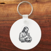 Oude Jezus met kat gravure afbeelding_1 Sleutelhanger (Voorkant)