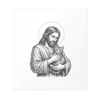 Oude Jezus met kat Gravure Grafisch_1 Notitieblok