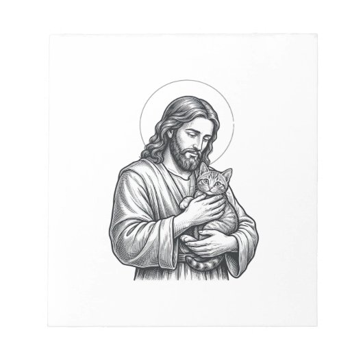 Oude Jezus met kat Gravure Grafisch_1 Notitieblok (Voorkant)