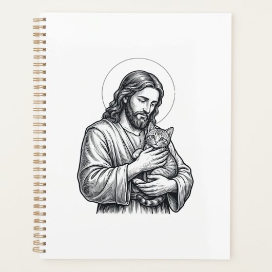 Oude Jezus met kat Gravure Grafisch_1 Planner (Voorkant)