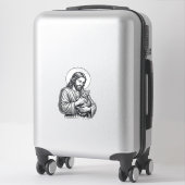 Oude Jezus met kat Gravure Grafisch_1 Sticker (Koffer)
