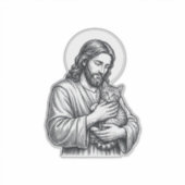 Oude Jezus met kat Gravure Grafisch_1 Sticker (Voorkant)