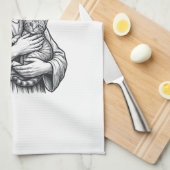 Oude Jezus met kat Gravure Grafisch_1 Theedoek (Quarter Fold)
