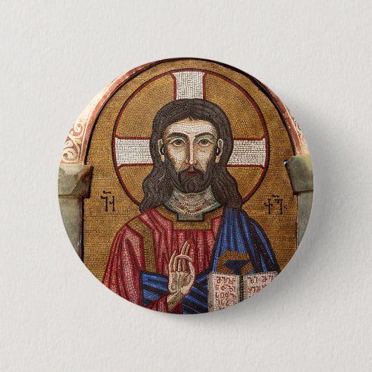 Oude Jezus Mozaïek Ronde Button 5,7 Cm (Voorkant)