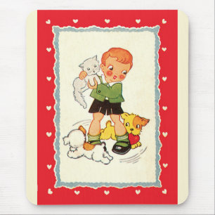 Oude jongen die een katje redt van racehonden muismat