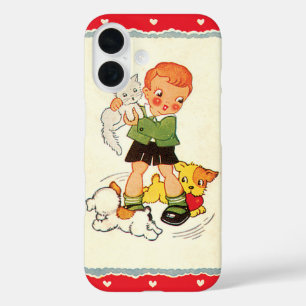 Oude jongen die een katje redt van racepuppy's iPhone 16 hoesje