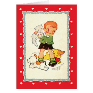 Oude jongen die een katje redt van rennende puppy'